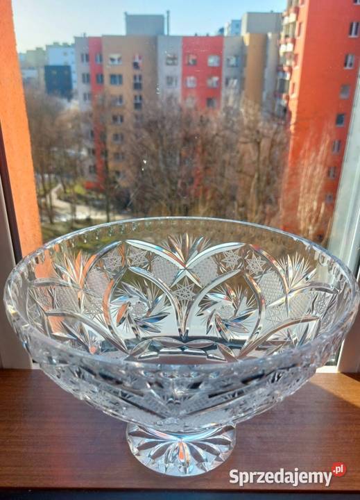 Piękna duża patera kryształowa PRL Wrocław