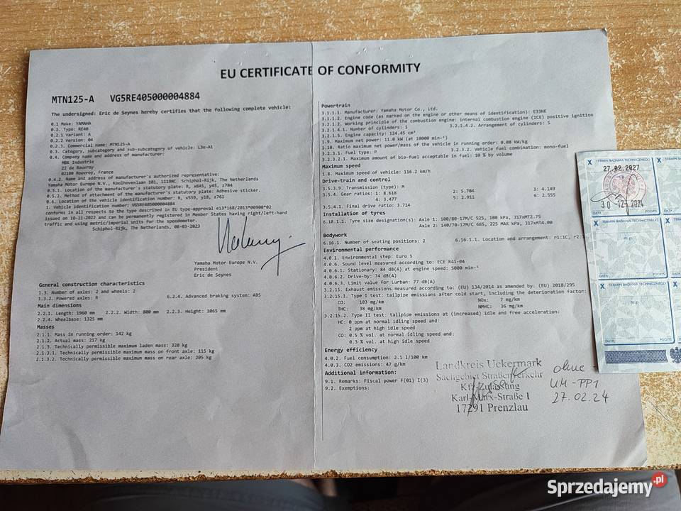 Yamaha MT 125 ABS 125 Czarny2023r 9120 Mełgiew