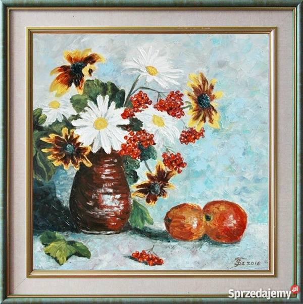 Obraz olejny Rumiany w wazonie Dekoracje i ozdoby