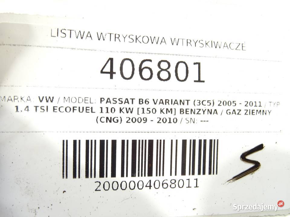 LISTWA WTRYSKOWA WTRYSKIWACZE VW PASSAT B6 osobowe