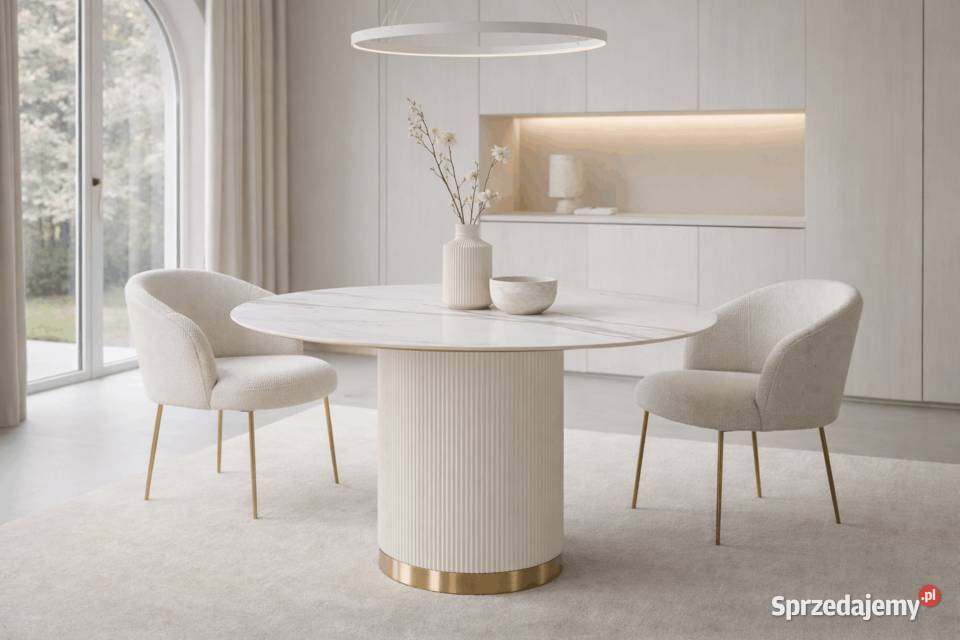 Stół okrągły ecru 120 ryflowany ze spiekiem Golkowice
