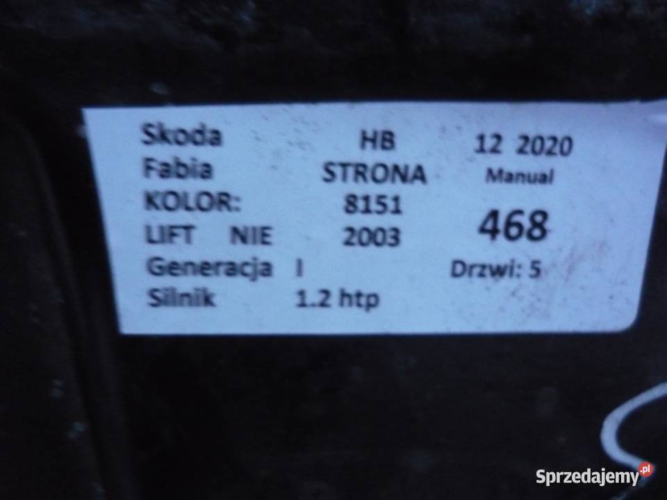 SKODA FABIA I 12 HTP PAS PRZEDNI KOMPLET Zbierkowo sprzedam
