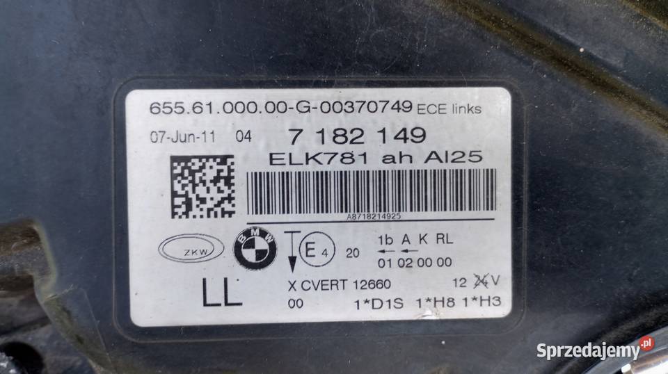 LAMPA LEWY PRZÓD EUROPA XENON DYNAMIC BMW 7 F01 osobowe wielkopolskie Nowy Tomyśl