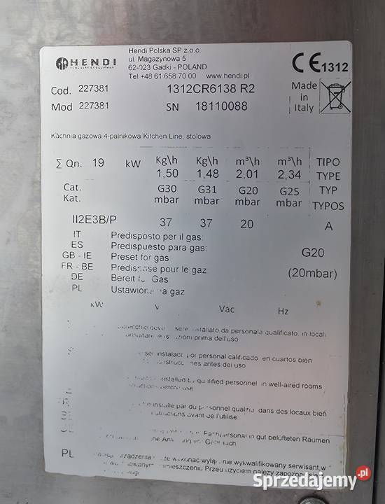 Kuchnia gazowa 4palnikowa nastawna 762616 sprzedam