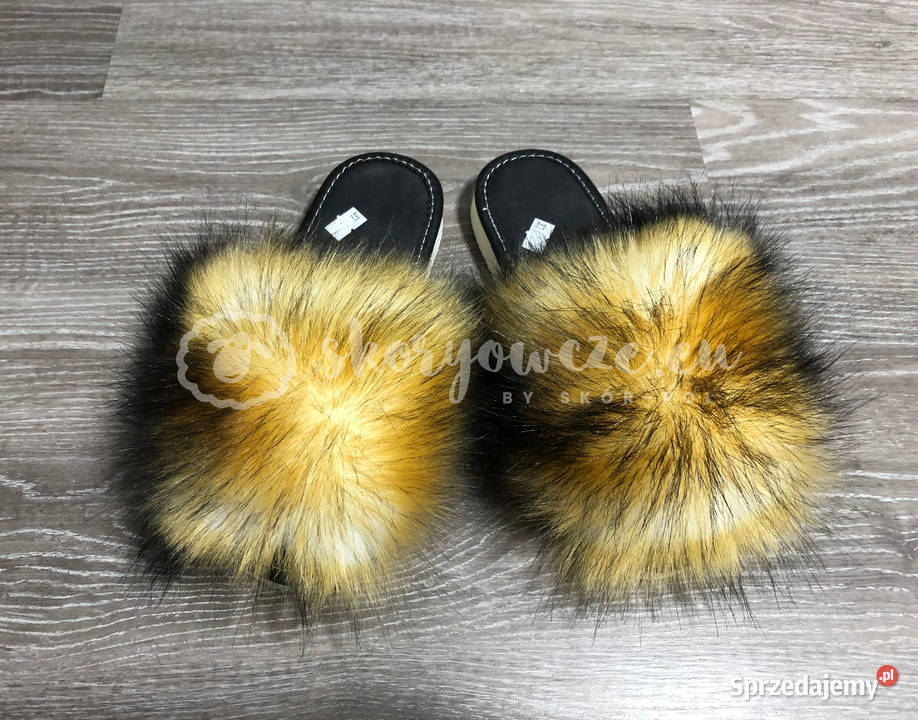 Pantofle klapki futrzaki ze sztucznym futerkiem Szaflary