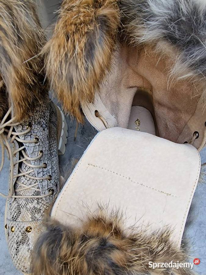 Botki Kozaki Skóra Wąż Futerko 36 Żywiec