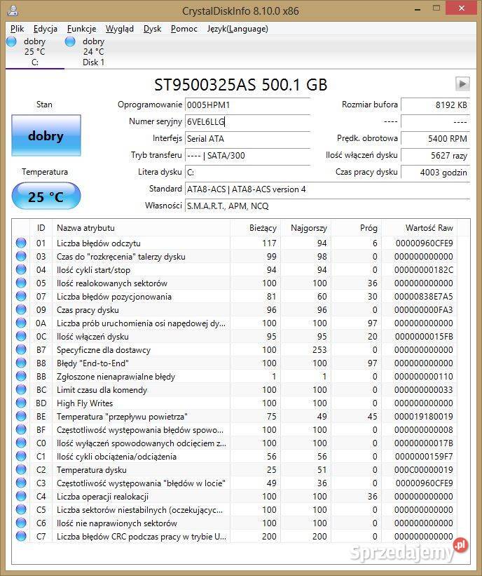 Dysk HDD 25 500GB Toshiba WD Seagate HGST mix Włoszczowa