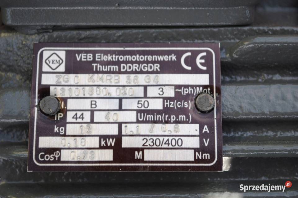 Motoreduktor kołnierzowy 018kw 40obrmin VEM lubuskie Kargowa