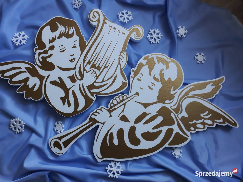 Aniołek z harfą i z trąbką dekoracja Boże Dobrzyca