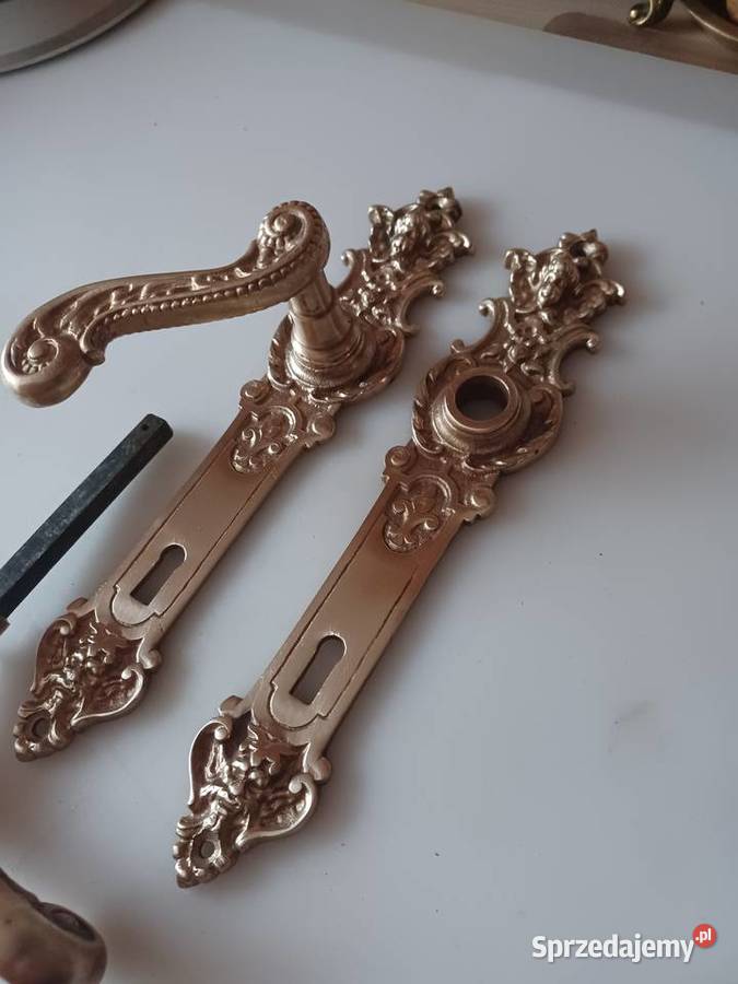 Piękny komplet szyldów i klamek Mosiądz Poznań