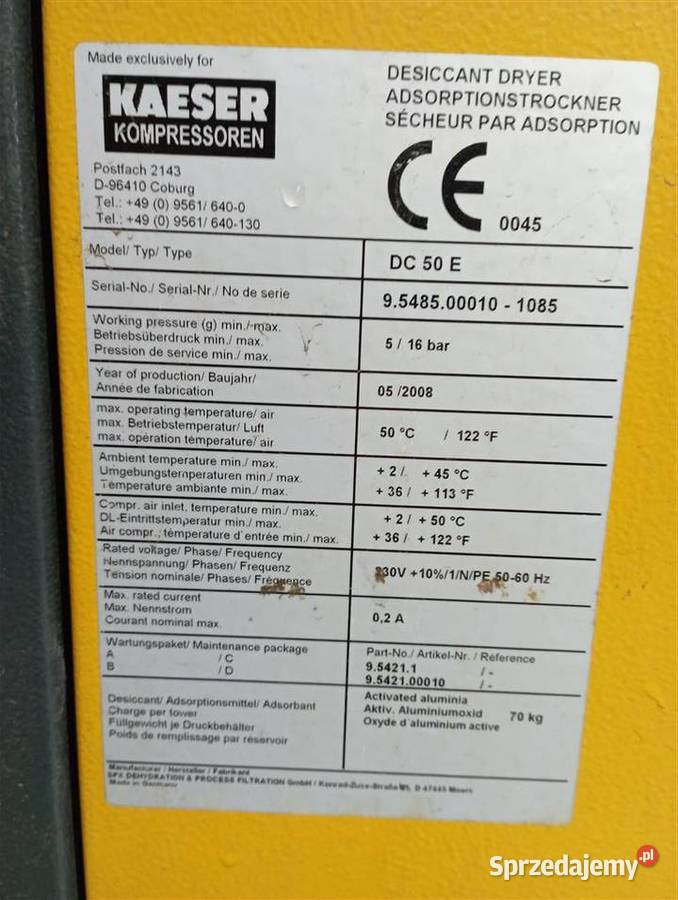 Osuszacz adsorpcyjny KAESER DC50 5m3min 16bar Wilków