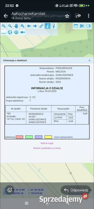 Działka rolna w Krzemienica Mielec