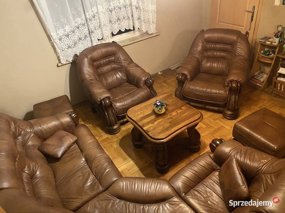 Zestaw Kler drewno skóra Dębowo skórzany Komplet sprzedam