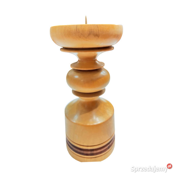 Duży drewniany toczony świecznik Belgia lata 70 Warszawa