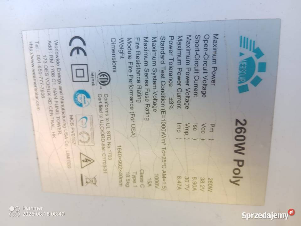 Panele fotowoltaiczne nieużywane Mników sprzedam