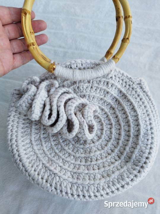 Torebka crochet z bambusowymi uchwytami Piwonia łódzkie Piotrków Trybunalski