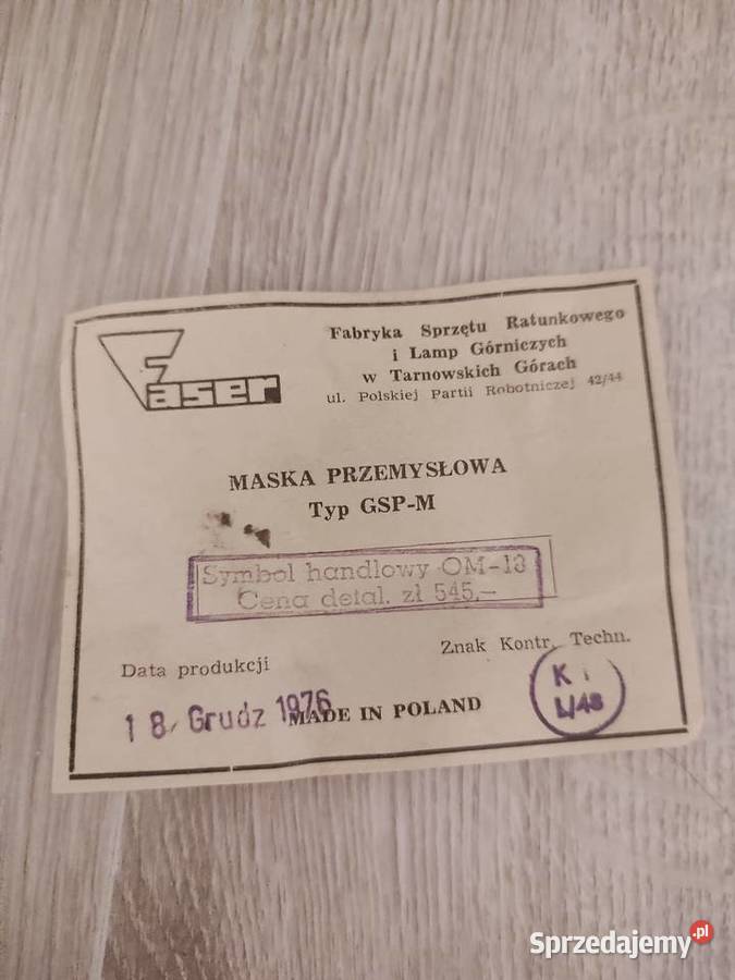 Maska Przeciwgazowa Faser GSPM 1976 Targonie-Wity sprzedam