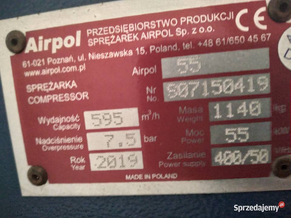 Kompresor śrubowy AIRPOL 55 kW 2019 Chorzów