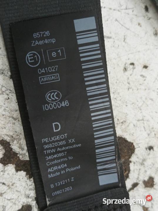 PAS BEZPIECZEŃSTWA PRAWY PRZÓD NAPINACZ Peugeot