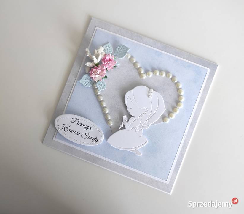 Kartka ręcznie robiona Komunia Święta handmade Łódź