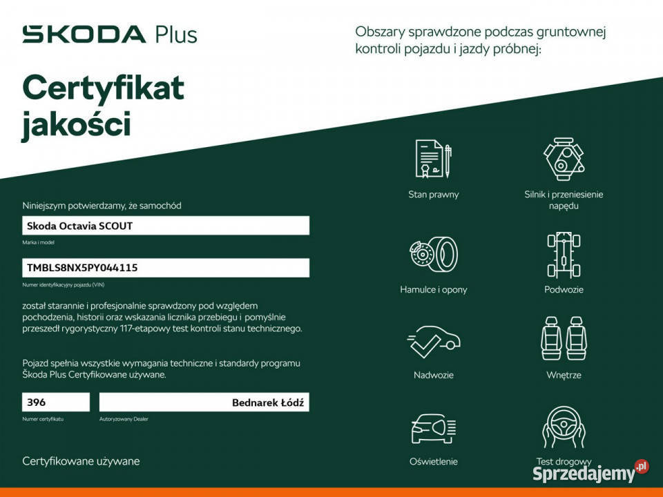 koda Octavia Bezwypadkowy Salon Polska Serwis biały Łódź