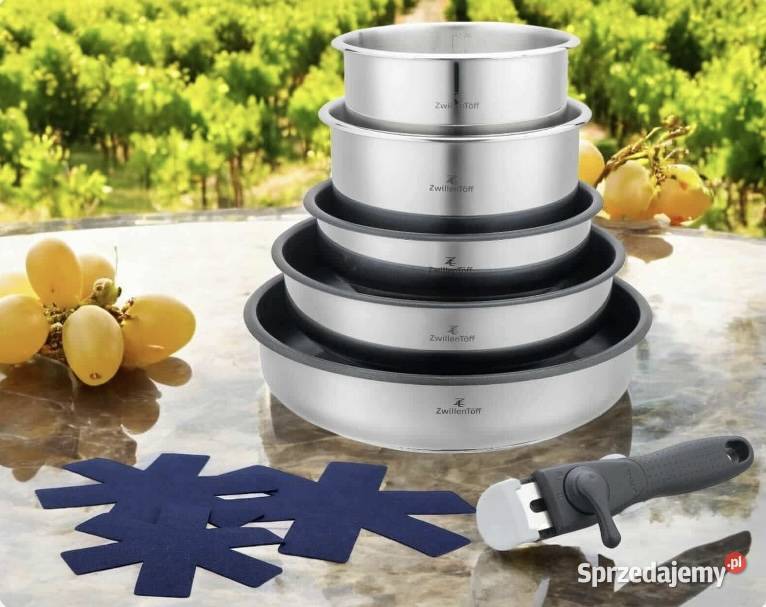 199 Zestaw stalowych garnków z patelniami z Zabrze