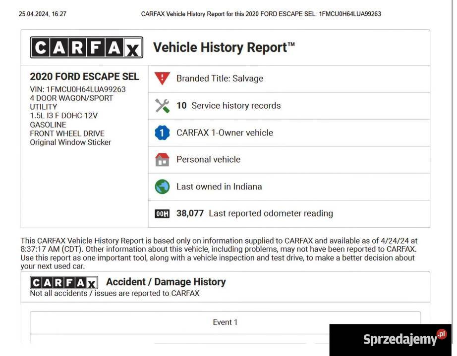 Ford Escape 15 Benzyna 181 2020r EscapeKuga SEL mazowieckie Wiązowna Kościelna