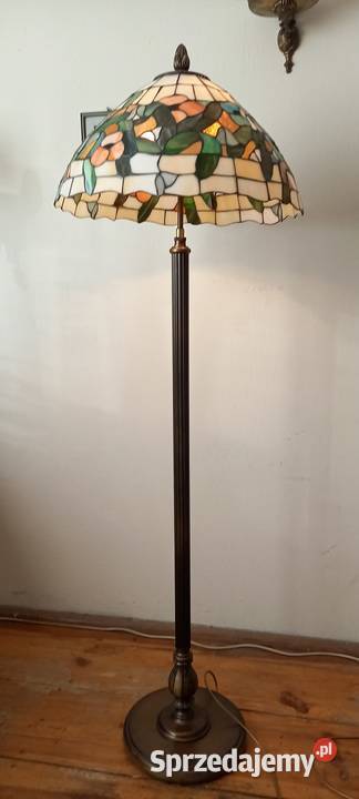 Pięknamosiężna lampa podłogowa 2 witraż w stylu Skierniewice