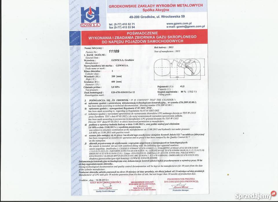 Butla LPG zbiornik w koło zbiornik walec 50l Bełchatów sprzedam