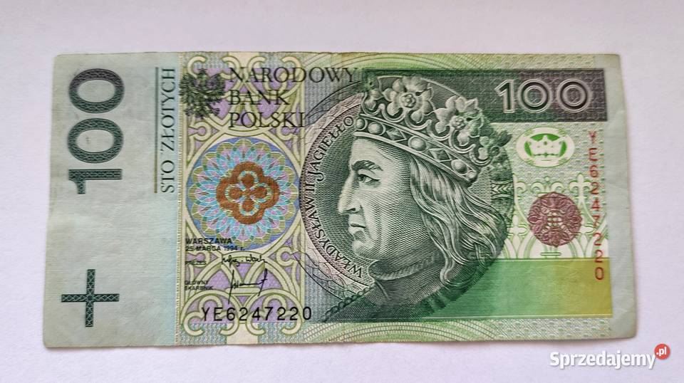 Banknot 100 1994 seria YE Zastępcza seria 10 Numizmatyka mazowieckie Pruszków sprzedam