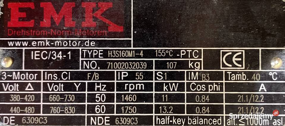 silnik elektryczny 11kW 1460obr 3fazowy kujawsko-pomorskie Pigża