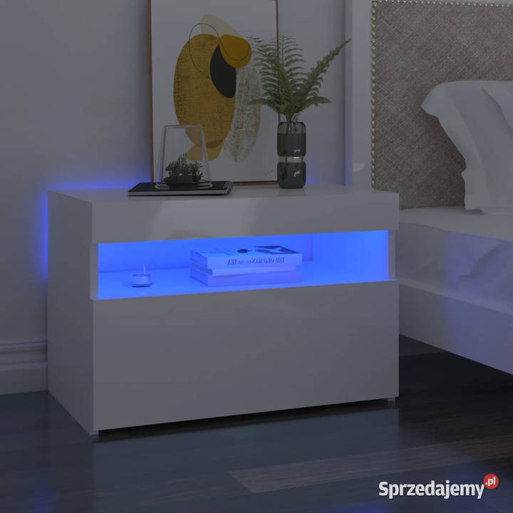 Szafki nocne z LED 2 wysoki połysk białe Warszawa