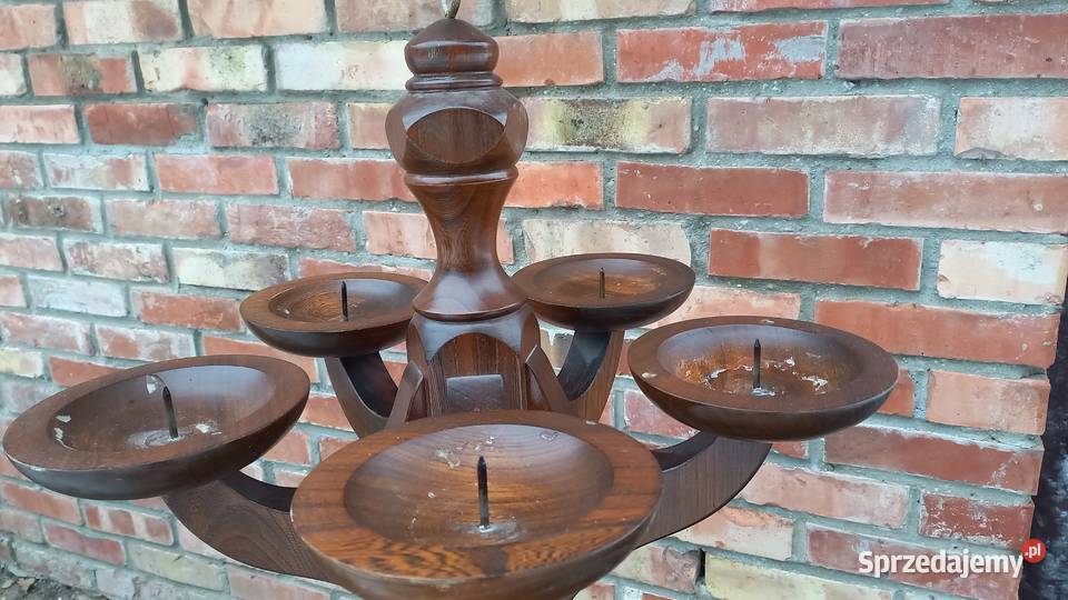 Żyrandol drewniany świecznik na świeczki Lampa