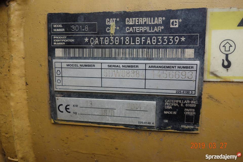 minikoparka CAT 3018 Rok produkcji 2004 Chojnice
