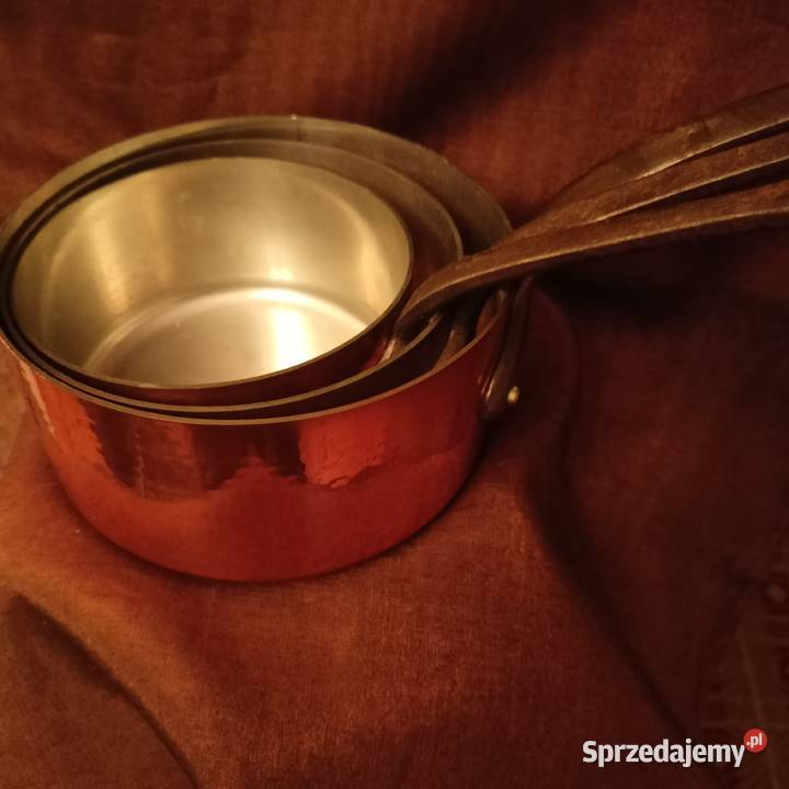 Trzy rondle patelnie do potraw mosiądz Mikołów