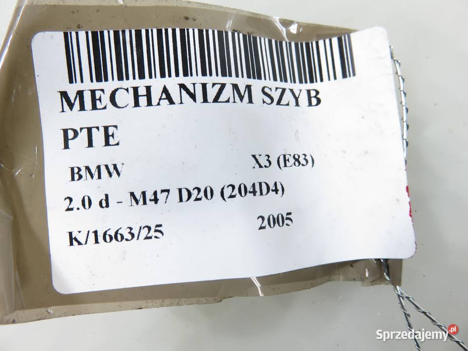 PODNOŚNIK SZYBY PRAWY TYLNY BMW X3 E83 69259662 Mechanizmy opuszczania szyb