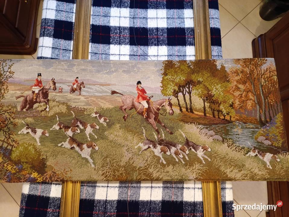 Duży ręcznie wyszywany gobelin Polowanie makata Poznań