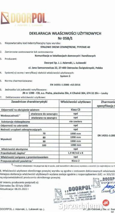 Drzwi uniwersalne Uran 70 prawe z 2 zamkami Lubniewice