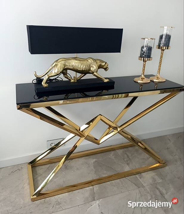 Nowoczesna konsola czarna szyba złota Glamour małopolskie