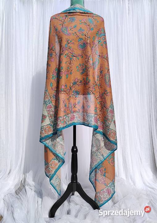 Duża kolorowa chusta pomarańczowa floral kwiaty Szczecin