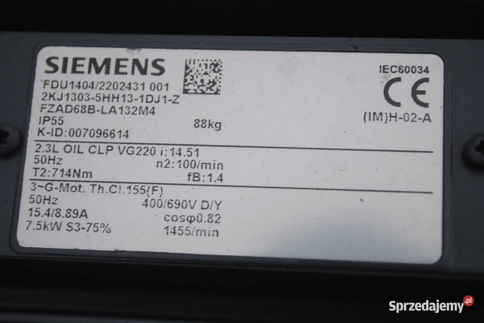 Motoreduktor 75kw 100obrmin Firmy SIEMENS