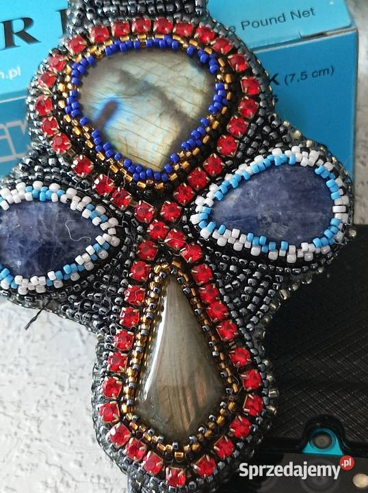 Piękny wisior Krzyż labradoryty sodalitu beading
