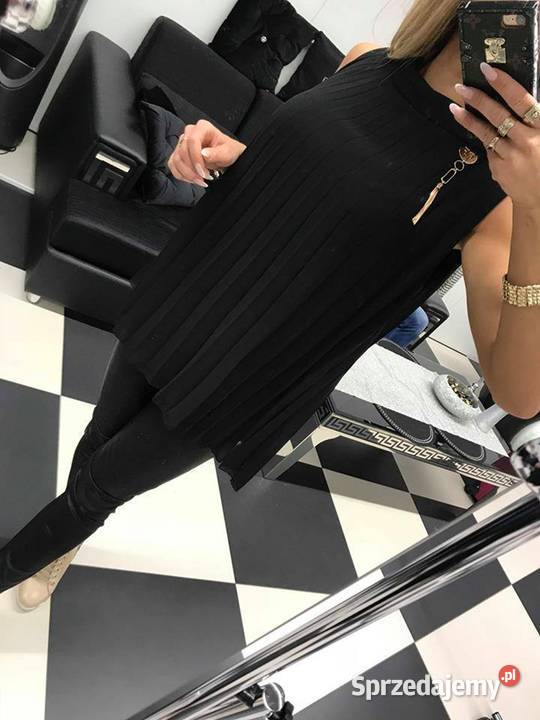 HIT bluzka czarna plisowana Paparazzi logo S M L Łapy