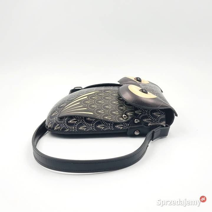 Torebka damska skórzana na ramie czarna sowa 19cm