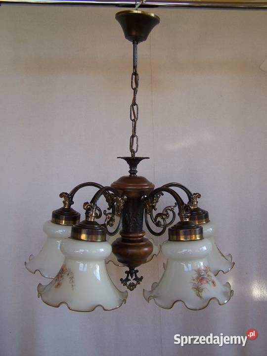 Żyrandol pięcioramienny z kloszami z ręcznie Koszalin sprzedam