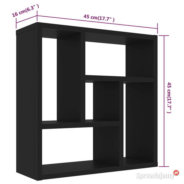Półka ścienna czarna 451x16x451 materiał