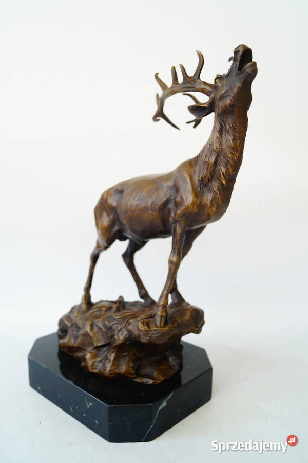 Ryczący jeleń na skale figura z brązu myśliwska wielkopolskie Gizałki sprzedam