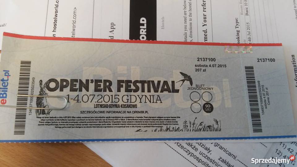 Odsprzedam bilet na Openera na sobote kupna mazowieckie