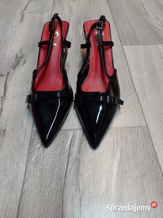 4041 Czarne czółenka wieczorowe z odkrytą piętą Czółenka Kraków