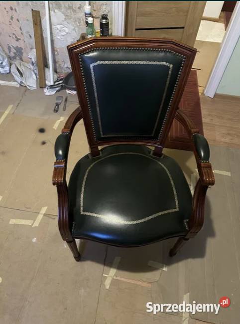 Duży stół z litego drewna 6 krzeseł skóra śląskie Żywiec